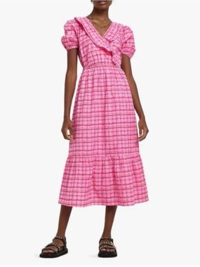 River Island Pink Ruffle Neck Puff Sleeve Dress